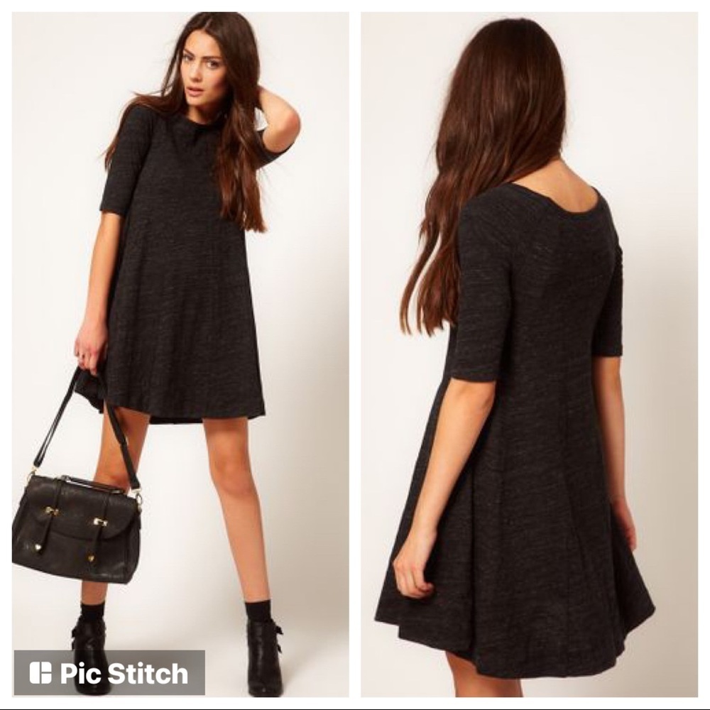 Ganni cotton winter jersey charcoal pleated mini dress